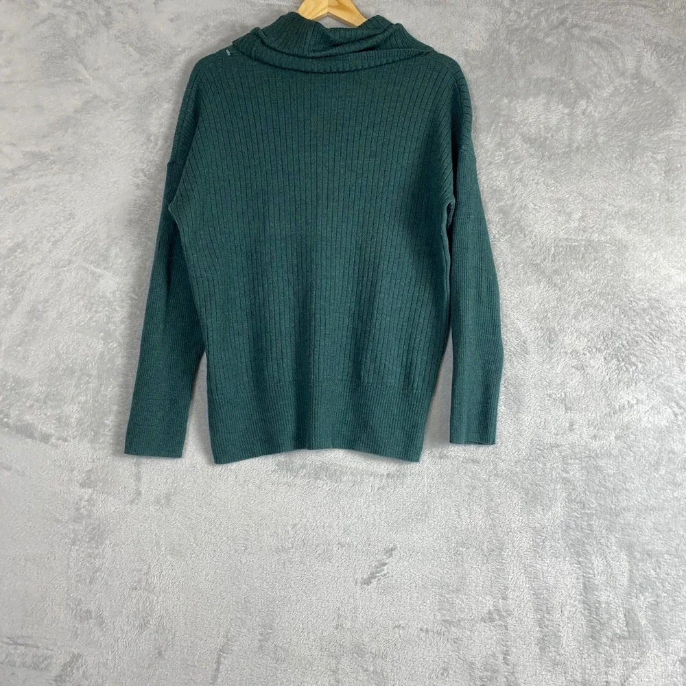 Tahari Womens Forest Green 100% Extra Fine Merino Wool Ribbed Sweater L - Picture 2 of 6